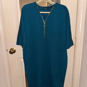 Stylish Teal Dress with Gold Accent
